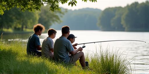 Familie beim Angeln an einem See