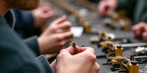 Teilnehmer in einem Fliegenbinde-Workshop